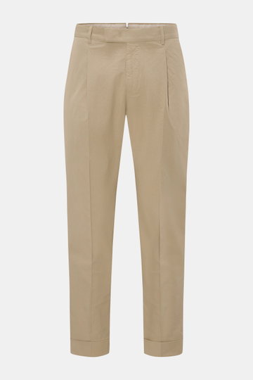 PT Torino Chino "Rebel Fit" beige, frontale Ansicht, knöchellang, aus reiner Baumwolle, Tapered Fit mit Bundhaken, Reißverschluss, Taschen, Bundfalte und Saumaufschlag.