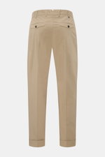 PT Torino Chinos 'Rebel Fit' beige shown from the back, featuring tapered cotton fabric, French pockets, single pleat, and fixed hem turn-up.  
<p>You can’t go wrong with PT TORINO: These comfortably cut chinos made of cotton in a trendy tapered fit are a