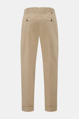 PT Torino Chinos 'Rebel Fit' beige shown from the back, featuring tapered cotton fabric, French pockets, single pleat, and fixed hem turn-up.  
<p>You can’t go wrong with PT TORINO: These comfortably cut chinos made of cotton in a trendy tapered fit are a