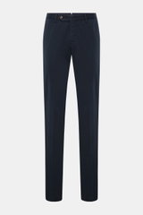 PT Torino Chinos 'Slim Fit' navy front view, slim fit tapered cotton twill trousers with zip, waist buttons, French pockets, watch pocket, and jetted back pockets. For these chinos, PT TORINO has chosen classic cotton twill in fine fabric enhanced with sl