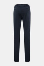 Rear view of PT Torino Chinos 'Slim Fit' navy cotton twill pants with slight stretch, slim tapered cut, French pockets, and jetted back pockets with buttons.