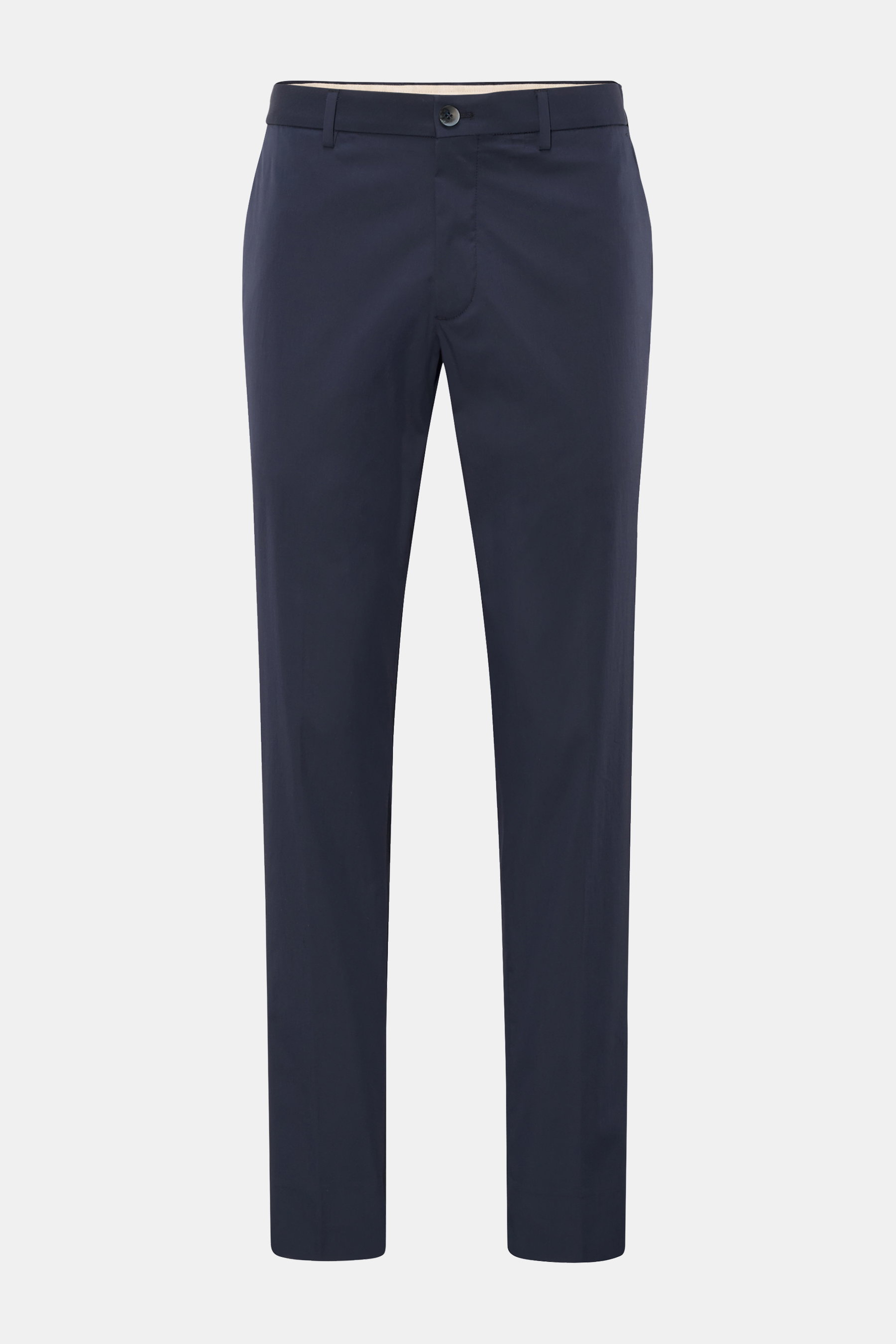 Front view of GTA Trousers 'Davide' navy, classic lightweight cotton-microfibre blend with tapered fit and cropped leg.

<p>A classic for your office wardrobe: These lightweight trousers by GTA can be used to create effortlessly elegant business looks.</p