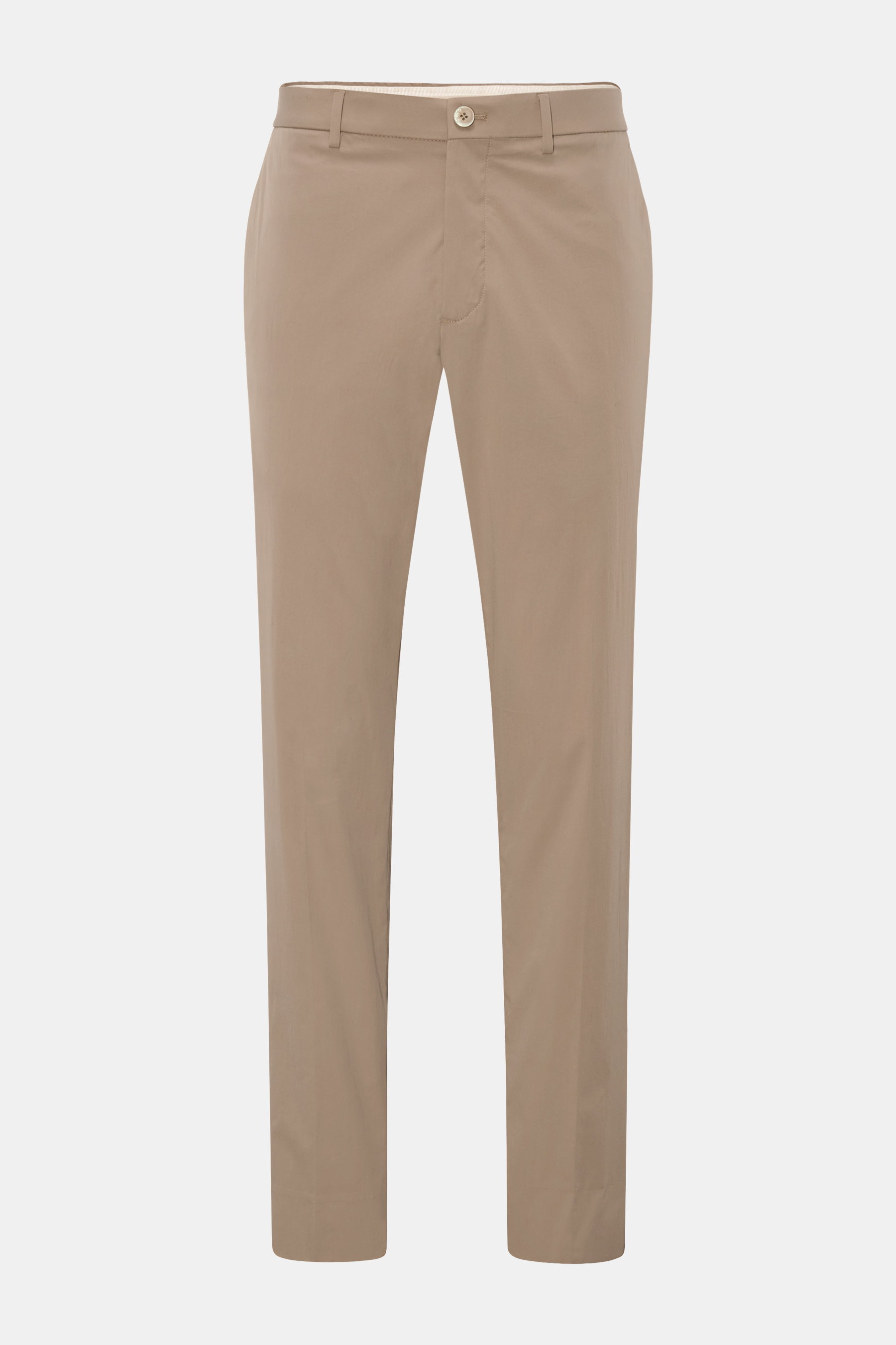 Front view of GTA Trousers 'Davide' light brown, lightweight cotton-microfibre blend with tapered fit, cropped length, and smooth feel. 

<p>A classic for your office wardrobe: These lightweight trousers by GTA can be used to create effortlessly elegant b