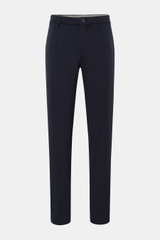 GTA Hose 'Davide' navy aus elastischem Baumwoll-Mix, Regular Fit, knöchellang, schmal zulaufend, mit Reißverschluss, Bundknopf und Taschen, frontal fotografiert.