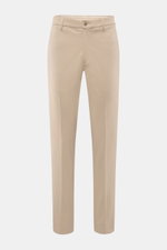 GTA Hose 'Davide' sand, frontal fotografiert, leichte, knöchellange Jersey-Hose aus Baumwoll-Mix, Regular Fit, französische Taschen, elastischer Bund, Reißverschluss.
