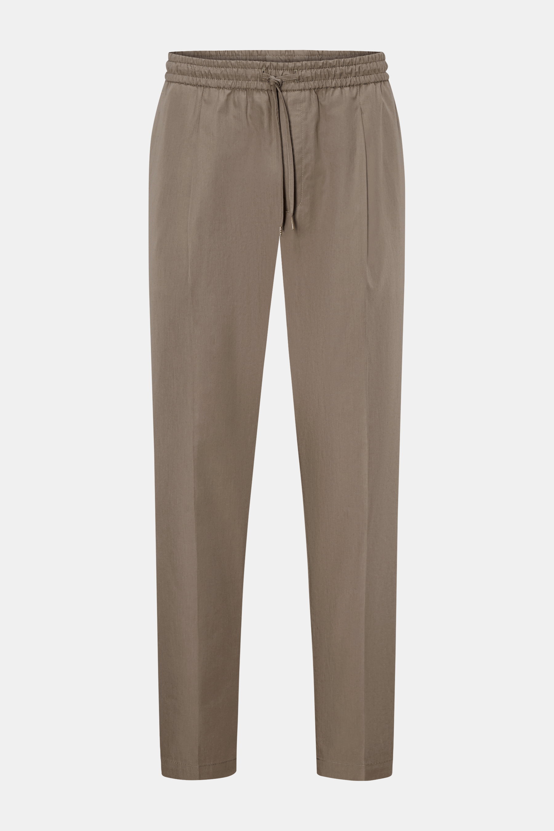 Briglia 1949 Jogpants 'Wimbledon' graugrün, frontale Ansicht, Tapered Fit, elastischer Bund mit Tunnelzug, Popeline Baumwolle, französische Taschen, knöchellang.