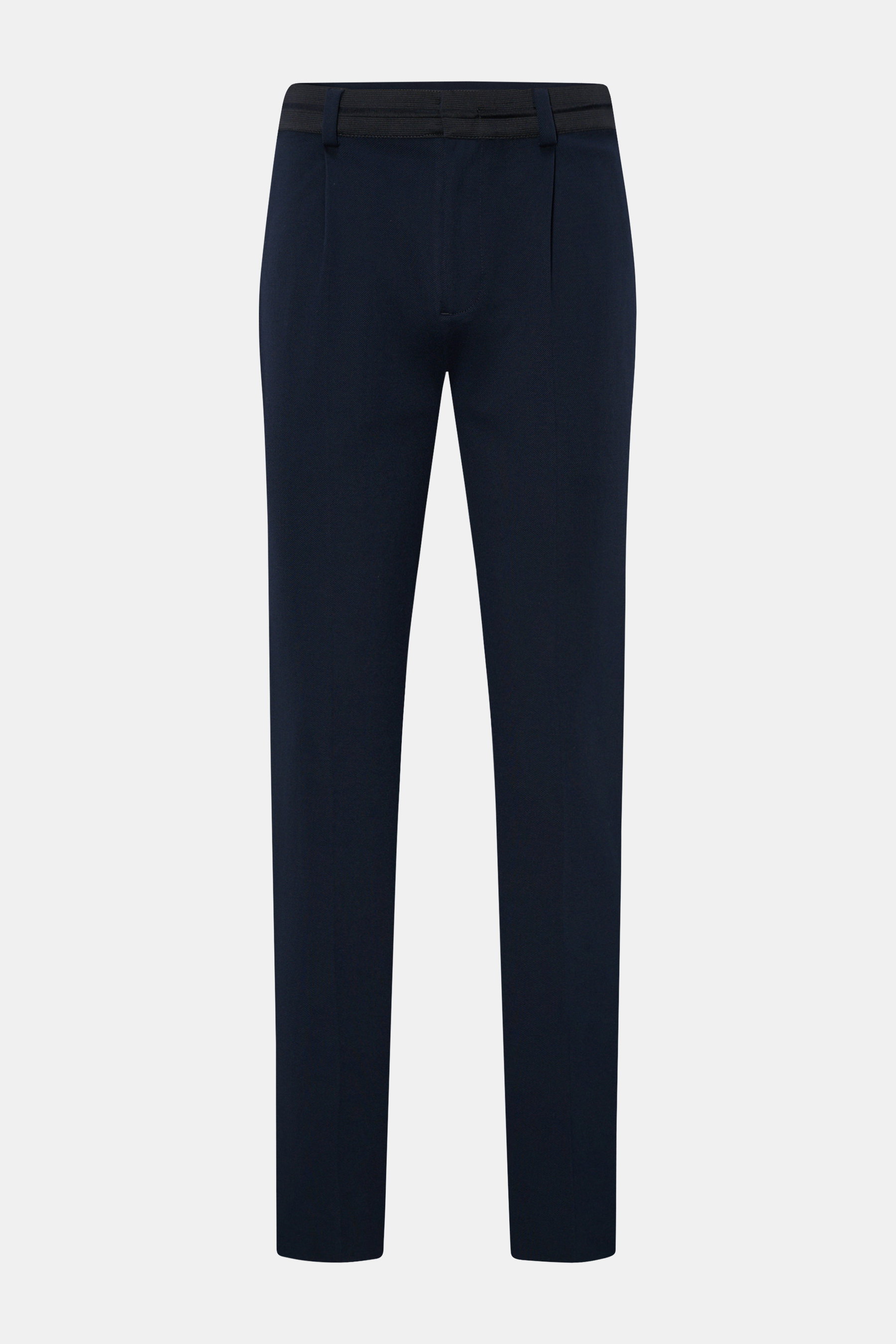 Kiefermann Jersey-Hose 'Hunfrid' navy, frontal knöchellang, Slim Fit mit elastischem Bund, Twill-Optik, Reißverschluss, Bundhaken, Leistentaschen, Jersey aus Viskose/Microfaser.