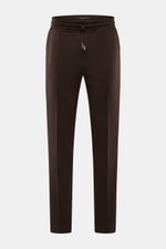 Front view of Moorer Sweat pants 'Crispin' dark brown, casual yet stylish cotton blend jersey trousers with stitched crease.

Description: <p>Casual yet stylish – that's what MOORER does best, creating the elegant 'Crispin' jersey trousers in a cotton ble