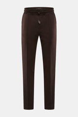 Front view of Moorer Sweat pants 'Crispin' dark brown, casual yet stylish cotton blend jersey trousers with stitched crease.

Description: <p>Casual yet stylish – that's what MOORER does best, creating the elegant 'Crispin' jersey trousers in a cotton ble