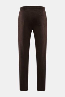 Rear view of Moorer Sweat pants 'Crispin' dark brown made of cotton blend jersey with elastic waistband, drawstring, and patch pocket.

Description:
<p>Casual yet stylish – that's what MOORER does best, creating the elegant 'Crispin' jersey trousers in a 