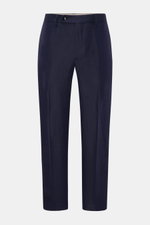 Front view of Berwich Linen trousers 'Chiaia' navy in pure linen with herringbone texture, tapered fit, French and jetted pockets, ankle length.

Description: <p>The trousers 'Chiaia' in pure linen by BERWICH promise summery lightness – the material’s cla