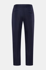 Rear view of Berwich Linen trousers 'Chiaia' navy in pure linen with herringbone texture, tapered fit, ankle length, and buttoned back pockets.