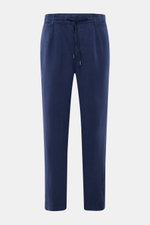 Frontansicht der Polo Ralph Lauren Leinenhose navy aus reinem Leinen, knöchellang, schmal zulaufend mit elastischem Bund und Tunnelzug.