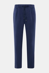 Frontansicht der Polo Ralph Lauren Leinenhose navy aus reinem Leinen, knöchellang, schmal zulaufend mit elastischem Bund und Tunnelzug.