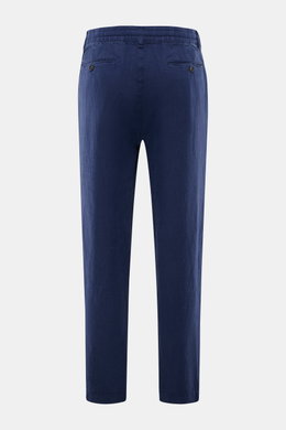 Polo Ralph Lauren Leinenhose navy, knöchellang mit elastischem Bund, Tunnelzug, französischen Taschen, schmal zulaufend, Rückansicht, reines Leinen.