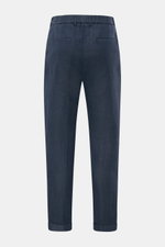 Rear view of 04651/ A trip in a bag Linen jogger pants 'Linen Pants' navy, pure linen, regular tapered fit with elastic waistband.

Description: <p>Perfect for warm days: These linen jogger pants by 04651/ A TRIP IN A BAG are the ideal summer essential – 