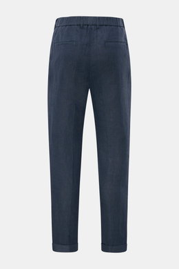 Rear view of 04651/ A trip in a bag Linen jogger pants 'Linen Pants' navy, pure linen, regular tapered fit with elastic waistband.

Description: <p>Perfect for warm days: These linen jogger pants by 04651/ A TRIP IN A BAG are the ideal summer essential – 