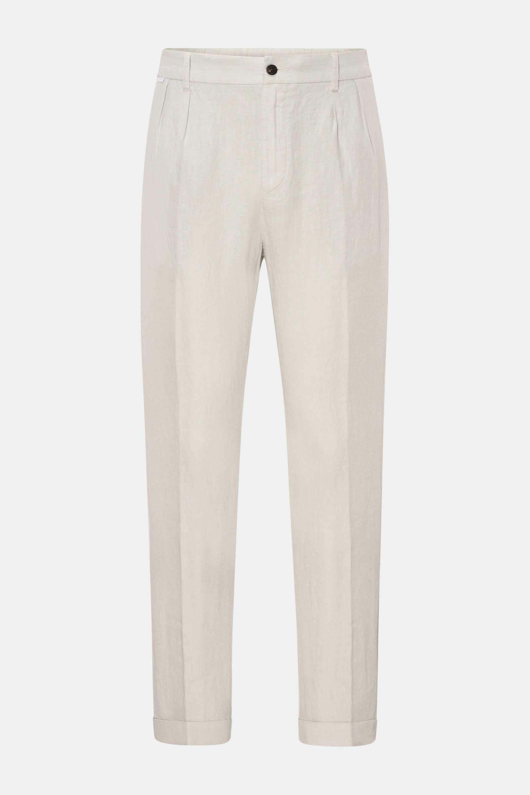 Front view of 04651/ A trip in a bag Linen jogger pants 'Linen Pants' light grey made of pure linen with tapered regular fit.

<p>Perfect for warm days: These linen jogger pants by 04651/ A TRIP IN A BAG are the ideal summer essential – for travel or for 