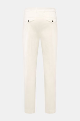 Rear view of 04651/ A trip in a bag Cotton jogger pants 'Flex Light' cream in a smart-casual style, elasticated cotton, soft feel, regular fit, short and very tapered cut, with zip, waist button, partially elasticated waistband, small woven label, French 