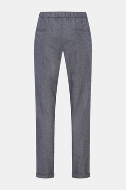 Rückansicht der 04651/ A trip in a bag Denim Chino 'Denim Pants' graublau, knöchellang, schmal zulaufend, halb-elastischer Bund, Leinen-Baumwoll-Mix.