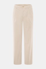 Marco Pescarolo Cordhose 'Dieci' sand, frontale Nahaufnahme, Cord aus Baumwolle, leicht elastisch, Tapered Fit, knöchellang, mit Taschen und Bundknopf.