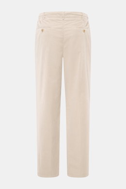 Marco Pescarolo Cordhose 'Dieci' sand, knöchellang, Tapered Fit, Rückansicht mit französischen Taschen, Bund mit Knopf und Reißverschluss.