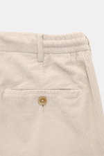 Marco Pescarolo Cordhose 'Dieci' sand im Detail von oben, Cord aus Baumwolle mit elastischem Bund, französischen Taschen und Knopf-Gesäßtaschen.
