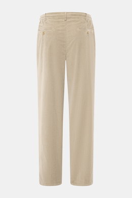 Marco Pescarolo Cordhose 'Dieci' beige aus leicht stretchigem Baumwoll-Cord, knöchellang, Tapered Fit, Rückansicht mit Knopf-Gesäßtaschen, elastischem Bund.