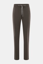 Marco Pescarolo Jogpants 'Caracciolo' graubraun, frontale Nahaufnahme, softes Lyocell-Baumwoll-Twill, elastischer Bund, schmal zulaufend, Regular Fit.