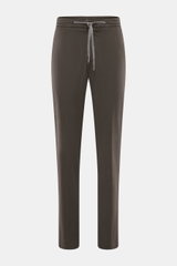 Marco Pescarolo Jogpants 'Caracciolo' graubraun, frontale Nahaufnahme, softes Lyocell-Baumwoll-Twill, elastischer Bund, schmal zulaufend, Regular Fit.