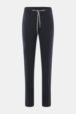 Marco Pescarolo Jogpants 'Caracciolo' graublau, frontale Nahaufnahme, elastischer Bund mit Tunnelzug, schmal zulaufend, Lyocell-Baumwollmix, Twill.