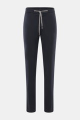 Marco Pescarolo Jogpants 'Caracciolo' graublau, frontale Nahaufnahme, elastischer Bund mit Tunnelzug, schmal zulaufend, Lyocell-Baumwollmix, Twill.