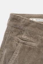 Jacob Cohen Corduroy Pants 'Bobby' taupe shown close-up from above, highlighting soft cotton blend fabric and back pocket detail.
