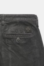 Close-up rear view of Jacob Cohen Corduroy Pants 'Bobby' dark grey showing soft cotton blend fabric, back pocket with button, and logo patch.