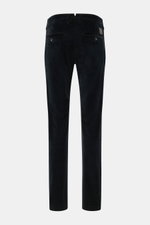 Rear view of Jacob Cohen Corduroy Pants 'Bobby' black, slim fit with slightly tapered cut, French pockets, buttoned back pockets, and logo patch.

Description: <p>Precise Italian craftsmanship - this is what the label JACOB COHEN stands for, creating a be