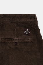 Close-up rear view of Jacob Cohen Corduroy Pants 'Bobby' Dark Brown showing corduroy fabric, back pocket with button, and logo patch.

Description: <p>Precise Italian craftsmanship - this is what the label JACOB COHEN stands for, creating a bestseller for