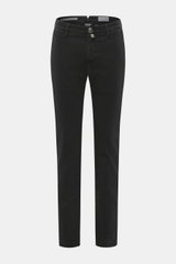 Jacob Cohen Hose 'Bobby' schwarz, schmal zulaufend, Slim Fit, aus weichem Baumwoll-Lyocell-Twill mit Stretch, Frontansicht mit Reißverschluss, Bundknopf.
