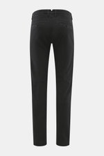 Rear view of Jacob Cohen Pants 'Bobby' black, slim-cut soft cotton and lyocell twill with stretch, featuring French pockets, buttoned back pockets, and tonal leather patch. Opt for modern luxury in everyday life with these tapered slim pants.