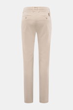Rear view of Jacob Cohen Pants 'Bobby' sand, slim-fit tapered cotton-lyocell twill with stretch, French and back pockets, button and leather patch.