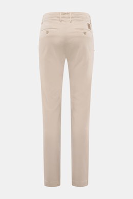 Rear view of Jacob Cohen Pants 'Bobby' sand, slim-fit tapered cotton-lyocell twill with stretch, French and back pockets, button and leather patch.
