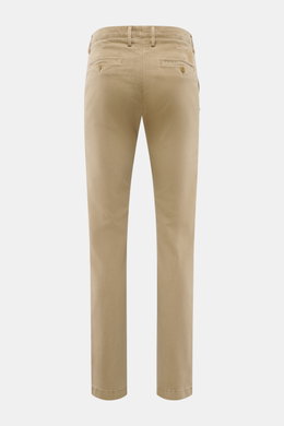 Jacob Cohen Pants 'Bobby' beige shown from the back, slim fit, tapered cut, soft cotton-lyocell twill with stretch, French pockets, buttoned back pockets.