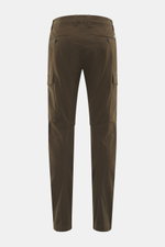 C.P. Company Cargohose khaki, Rückansicht, reine Baumwolle, leichter Stretch, weicher Griff, Regular Fit, schmal zulaufend, Reißverschluss, Bundknopf, Seitentaschen, Cargo-Taschen, paspelierte Gesäßtaschen, Linsendetail.