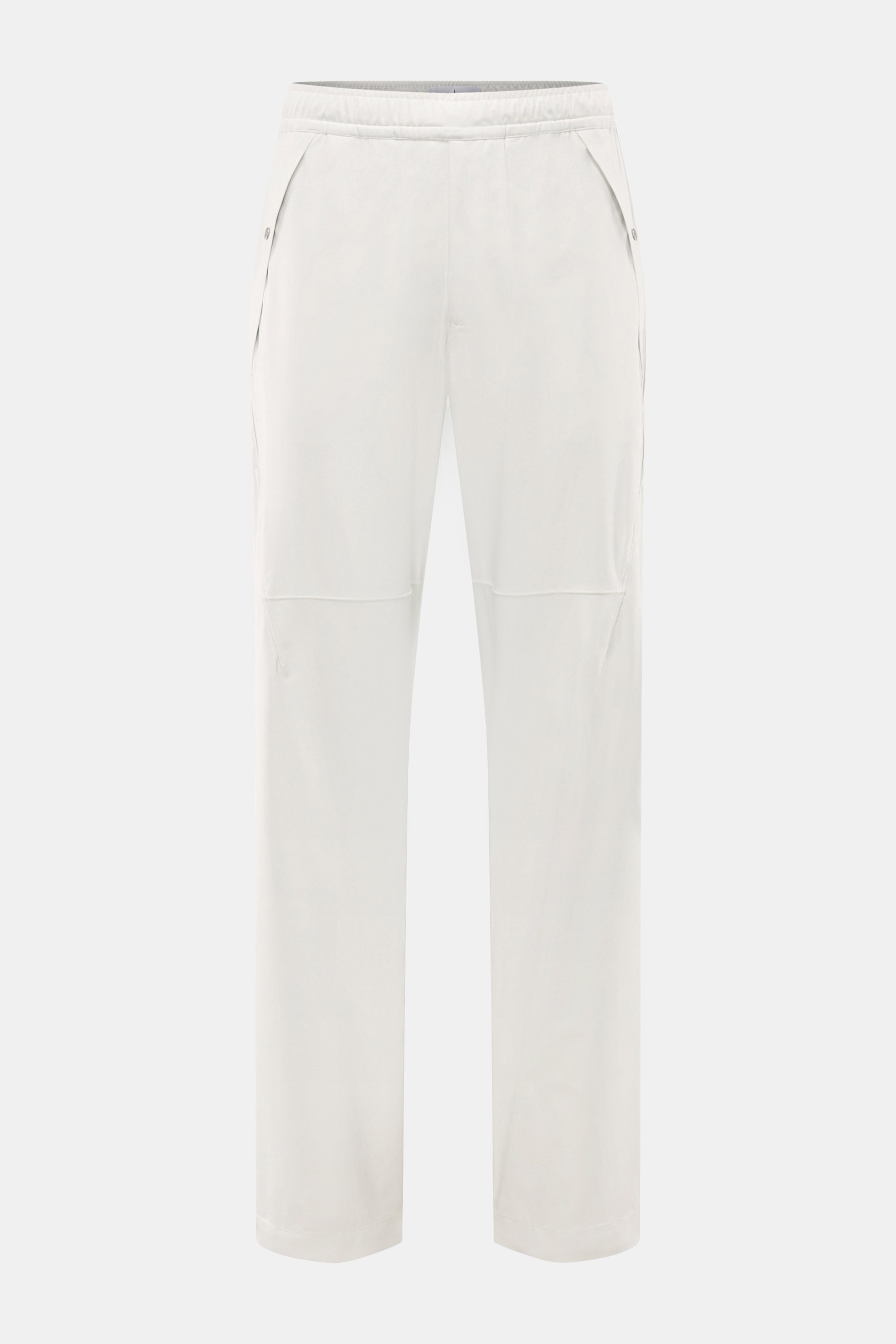 Stone Island Hose 'Stellina' offwhite, frontale Aufnahme, Regular Fit, gerader Schnitt, hoher Bund, elastischer Bund mit Gummizug, leicht elastische Microfaser, glatter Griff, robuste Reißverschlüsse, französische Taschen mit Druckknopf, seitliche Gesäßta