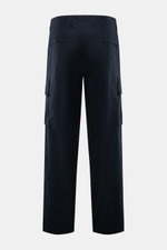 Rückansicht der Stone Island Cargohose 'Ghost Piece' navy aus Baumwoll-Popeline, knöchellang mit Cargotaschen, Leistentaschen und tonalem Kompass-Badge.