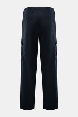Rückansicht der Stone Island Cargohose 'Ghost Piece' navy aus Baumwoll-Popeline, knöchellang mit Cargotaschen, Leistentaschen und tonalem Kompass-Badge.