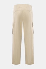 Stone Island Cargo Pants 'Ghost Piece' sand shown from the back, made of smooth cotton poplin, tapered fit, garment dyed with cargo and welt pockets, tonal compass badge. Monochrome all-rounder for casual looks from the Ghost Collection inspired by classi