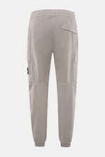 Stone Island Cargo Jogpants grey shown from the back, featuring elastic organic cotton, cargo pockets, zip fly, tapered fit, and elastic leg cuffs.