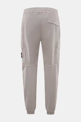 Stone Island Cargo Jogpants grey shown from the back, featuring elastic organic cotton, cargo pockets, zip fly, tapered fit, and elastic leg cuffs.