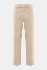 Berwich Baumwollhose 'Negroni' beige, frontal fotografiert, aus robustem, leicht elastischem Baumwoll-Canvas mit Regular Fit, französischen Taschen.