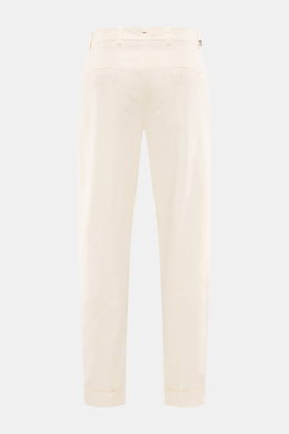 Berwich Baumwollhose 'Chiaia Old' creme, knöchellang, schmal zulaufend, Tapered Fit, hinten mit Leistentaschen, weiche elastische Baumwolle, Rückansicht.
